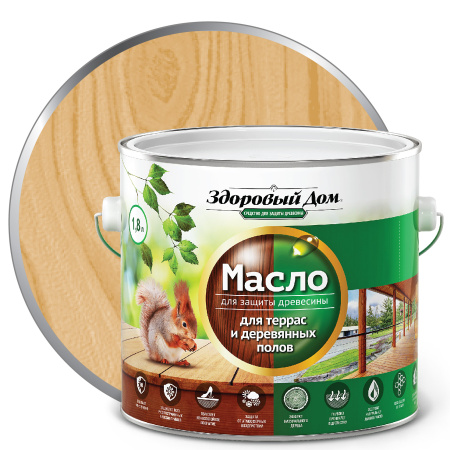 Масло Здоровый дом для террас, лестниц, полов дуб 1,8 л